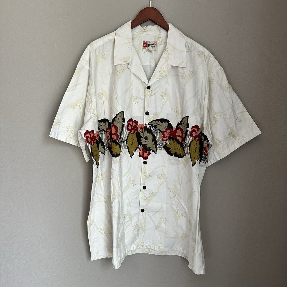 Hilo Hattie Vintage 90s White Hibiscus Cotton Hawaiian Shirt Aloha Tropical 3XL